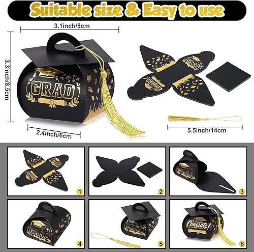 Miniatura 2 de Spakon Caja de regalo de 30 tapas de graduación, regalos de fiesta de graduación, caja de dulces de graduación con borlas, centros de mesa de