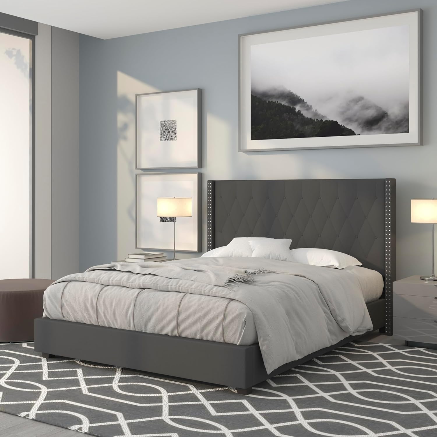 Flash Furniture Riverdale Full Size Tufted Upholstered Platform Bed in Beige Fabric