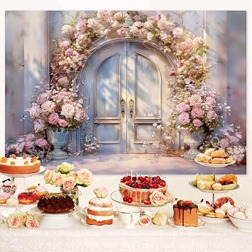 7X5ft Pink Floral Photography Backdrop, Retro Oil Painting Flowers Photography Backdrop Dreamlike Wedding Portrait Photo Background Wedding Birthday Party Background Banner Decor