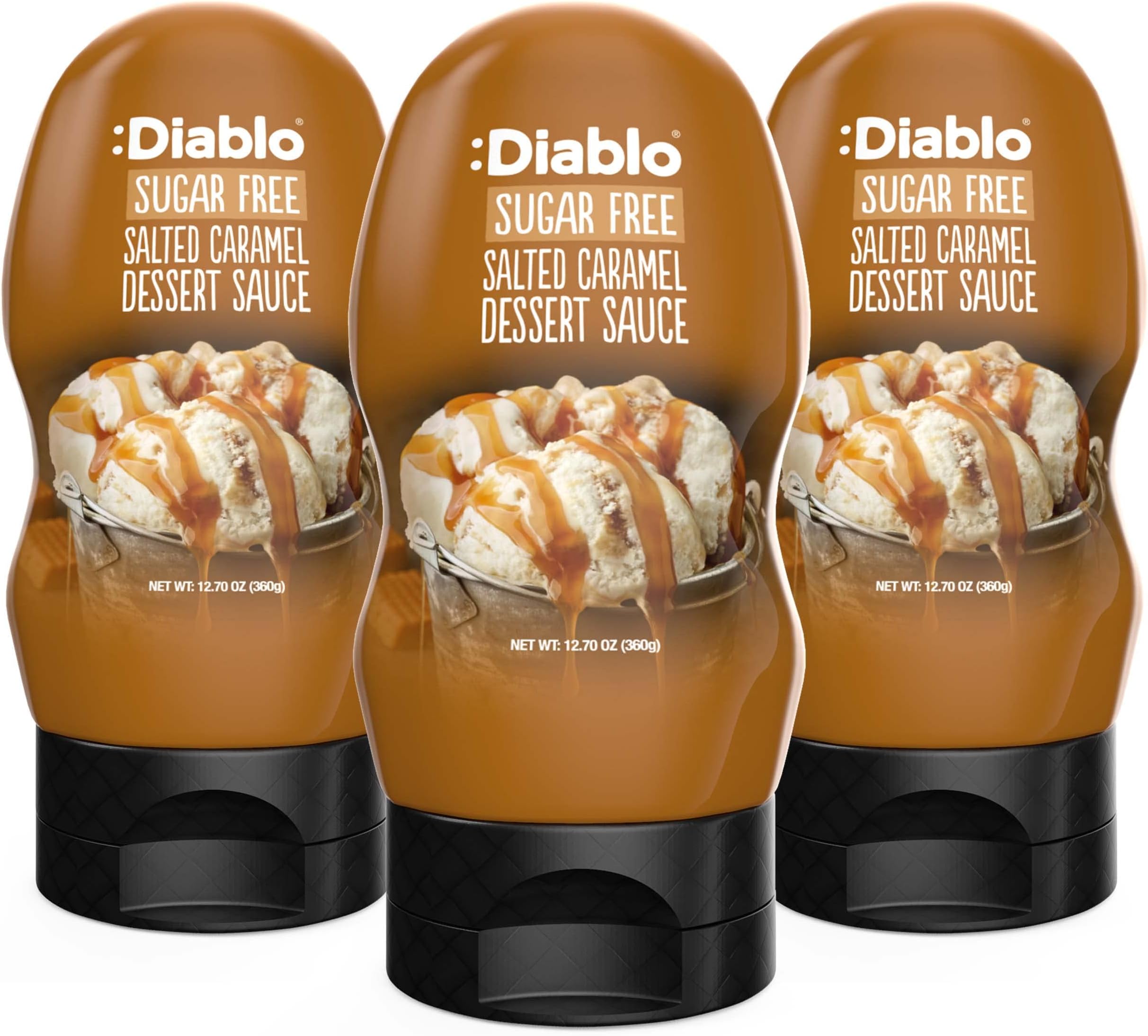 Diablo Sugar Free Dessert Sauce - Gluten-Free Syrup, Drizzle Sweetener, Keto Friendly Flavoring Topping, Perfect for Gifting, No Added Sugar - Salted Caramel, 360g, 12.70oz - 3 Packs