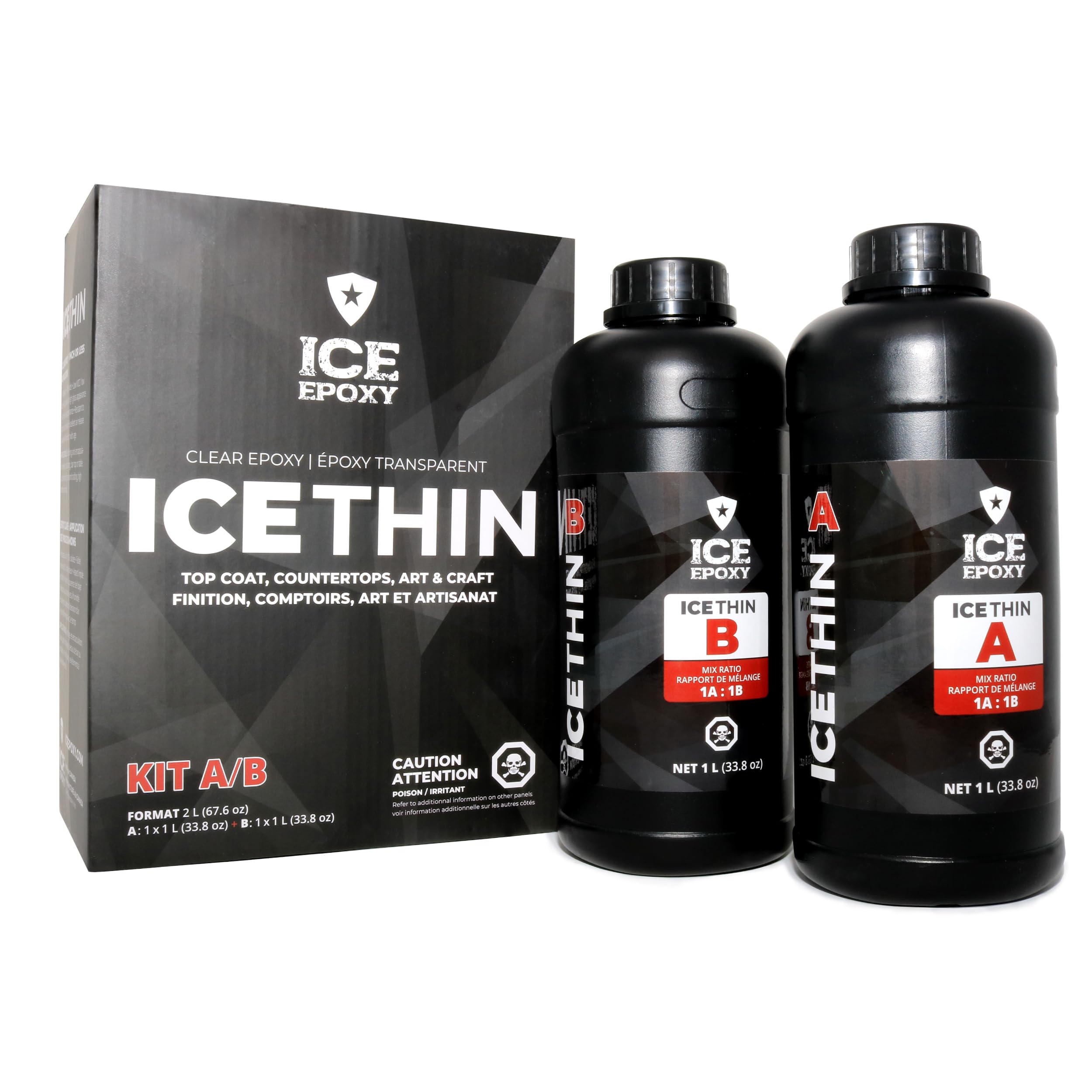ICE EPOXY Resin - 1:1 Crystal Clear Epoxy Resin - High Gloss Shine - The Best Artist Resin kit - Ideal for Clear Casting & Molding, Jewelry Making & Countertops Coating (2 x 36 oz (2L))