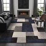Patchwork moderne Plaid Area Rug Noir Gris INS Style Salon Chambre Soft Non-dérapant Sol Tapis Maison Décor Neutre Ton Lavable Rug Brown 5x7