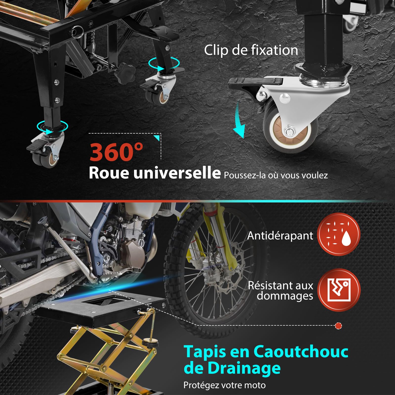 VIVOHOME Cric de Moto160kg Hauteur de Levage 34-85cm Pont Élévateur Hydraulique Plate-Forme Antidérapante Table Élévatrice pour ATV Dirtbike Noir