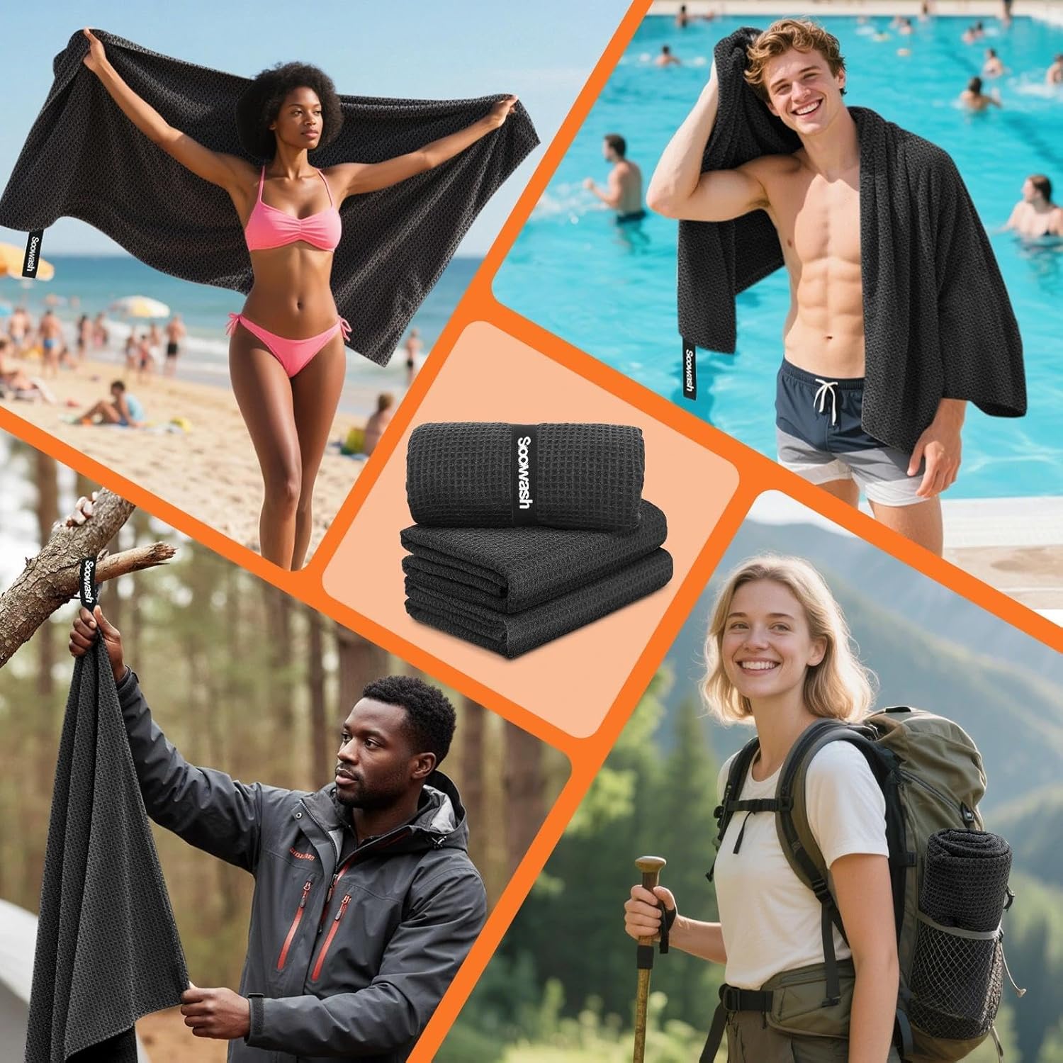 Microfiber Sweat Towel Quick Dry Lightweight Absorbent 3 Pack，Fast Drying 27‘’ X 55‘’ Negative Ions Odorless Gym Towels for Men & Women Yoga Sports Travel Outdoor Camping Gym (Large Black)
