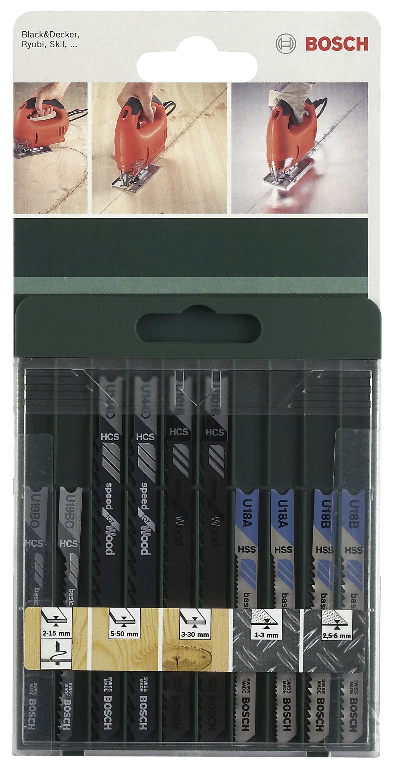 Bosch Black 2609256776 Jigsaw Blade Set 2 X U 101 B 2 X U 144 D 2 X U 19 Bo 2 X U 18 A 2 X U 18 B