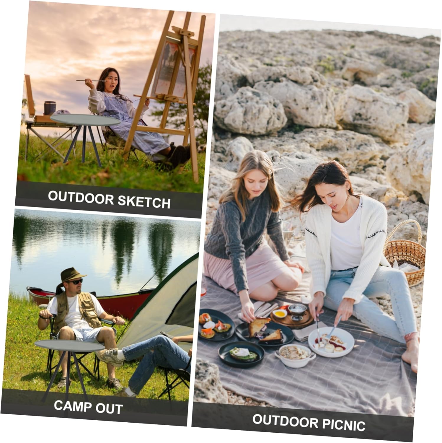 Portable Aluminum Folding Camping Table Lightweight Outdoor Backpacking Picnic Table with Tripod Legs Setup for Beach Hiking Fishing and Travel