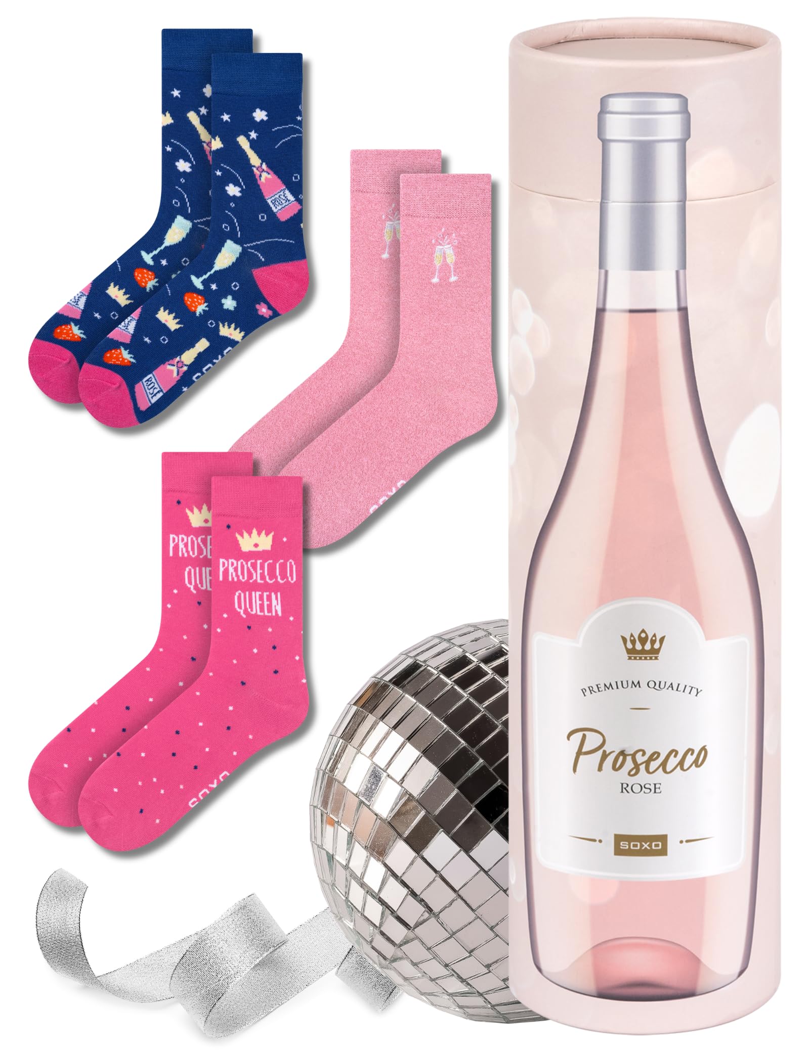 soxo Drinks Socks Women Funny Ladies Gift Ideas Long Womens Sock Women's Funky Gifts 2.5-6.5 Prosecco 3 Pairs