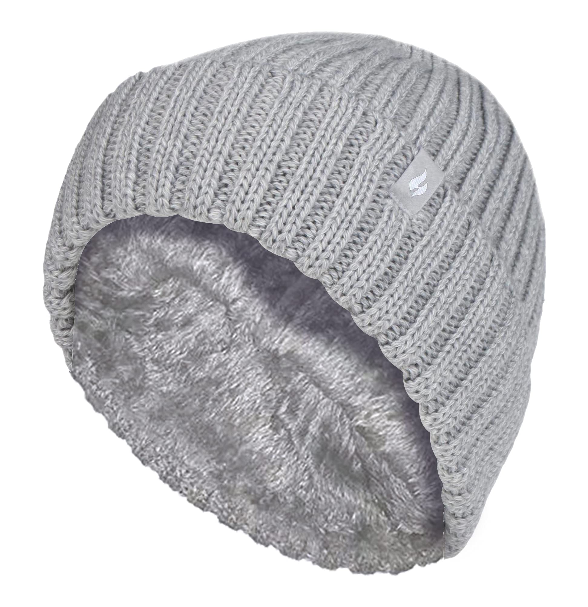 Heat Holders Women's Grey Thick Chunky Ribbed Thermal Beanie Hat For Winter In Size 7-10 Years
