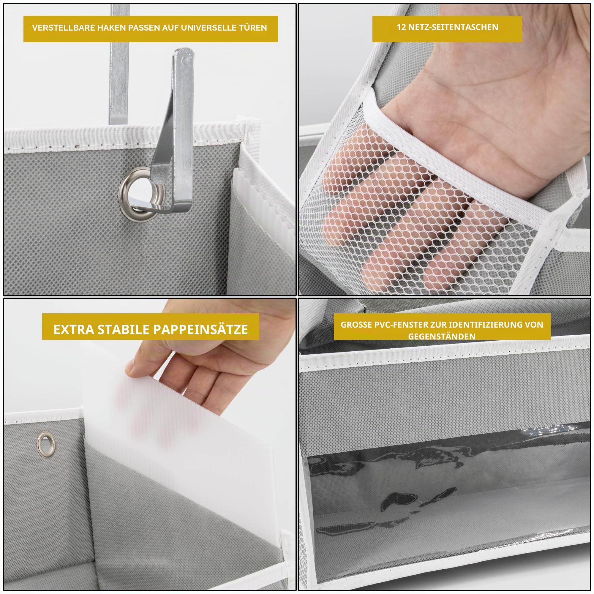 HOMELUX THEORY 1 x robuster Tür-Organizer, 140 x 35 x 17 cm, 6 große Front- und 12 Seitentaschen, Hängeaufbewahrung, Schranktür-Organizer für Schlafzimmer, Badezimmer und Babyzimmer (dunkelgrau)