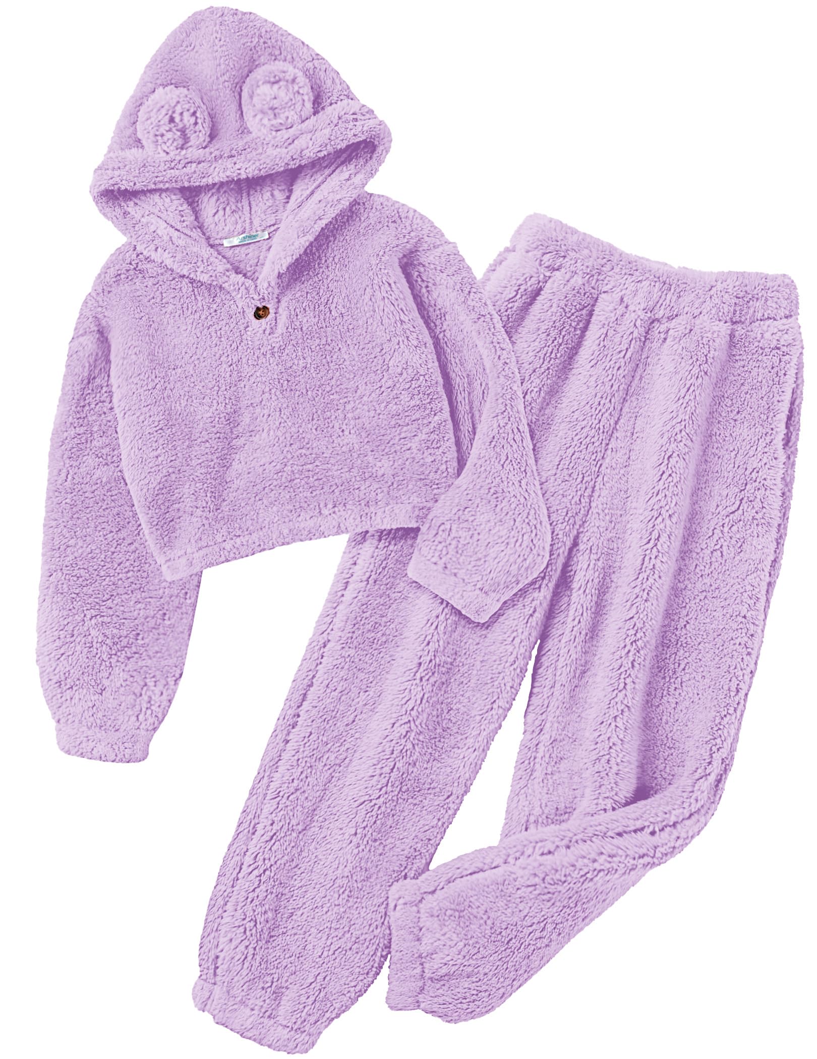 Arshiner Girls 2 Piece Outfits Fuzzy Sweatsuits Hoodie and Sweatpant Sets | Fuzzy Sweatsuits Set,Fall Winter Tracksuit,Long Sleeve Bear Ear Hoodie,Sweatpant with Pcokets,Clothing Set