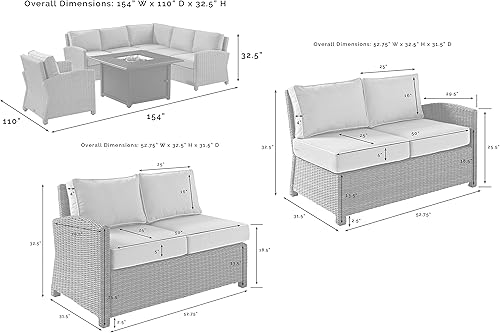 Miniatura 4 de Crosley Furniture KO70169GY-GY Bradenton - Juego seccional de mimbre para exteriores (5 piezas, mesa de fuego Dante, 2 sofás de dos plazas, 2