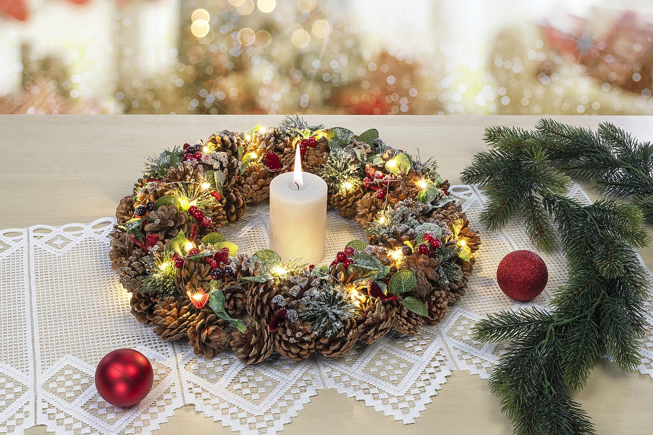 infactory Kranz: Advents- und Weihnachtskranz mit LED-Beleuchtung, rot/grün, Ø 44 cm (LED Adventskranz, Türkranz Weihnachten, außen)