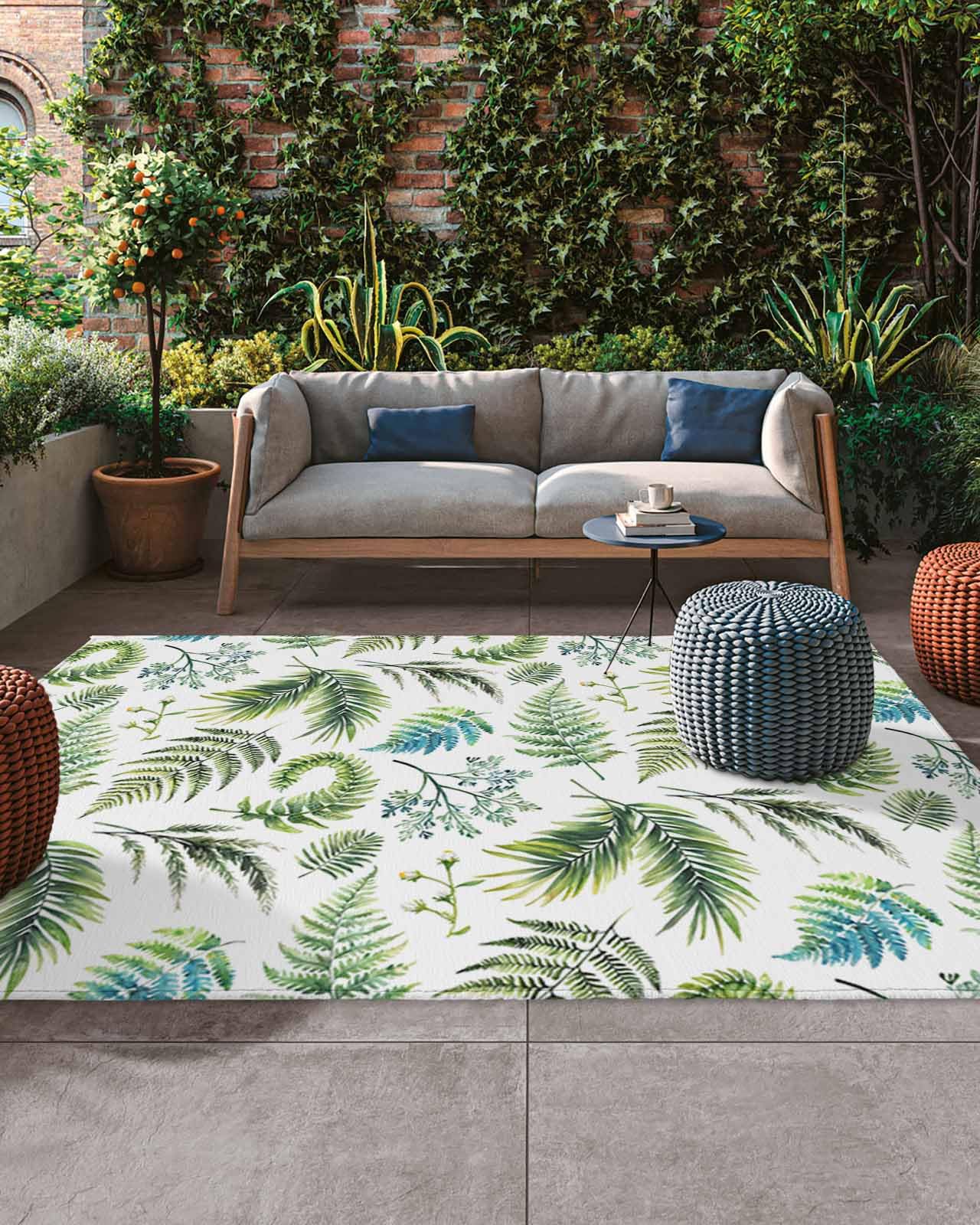 Amazon.com: Outdoor Rug 5x8 ft Green Herbs Ferns Outdoor Large