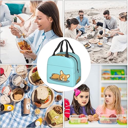 Miniatura 8 de Bolsa de almuerzo linda Kawaii aburrida Corgi con aislamiento térmico para adolescentes, bolsas reutilizables para comidas, contenedor portátil para