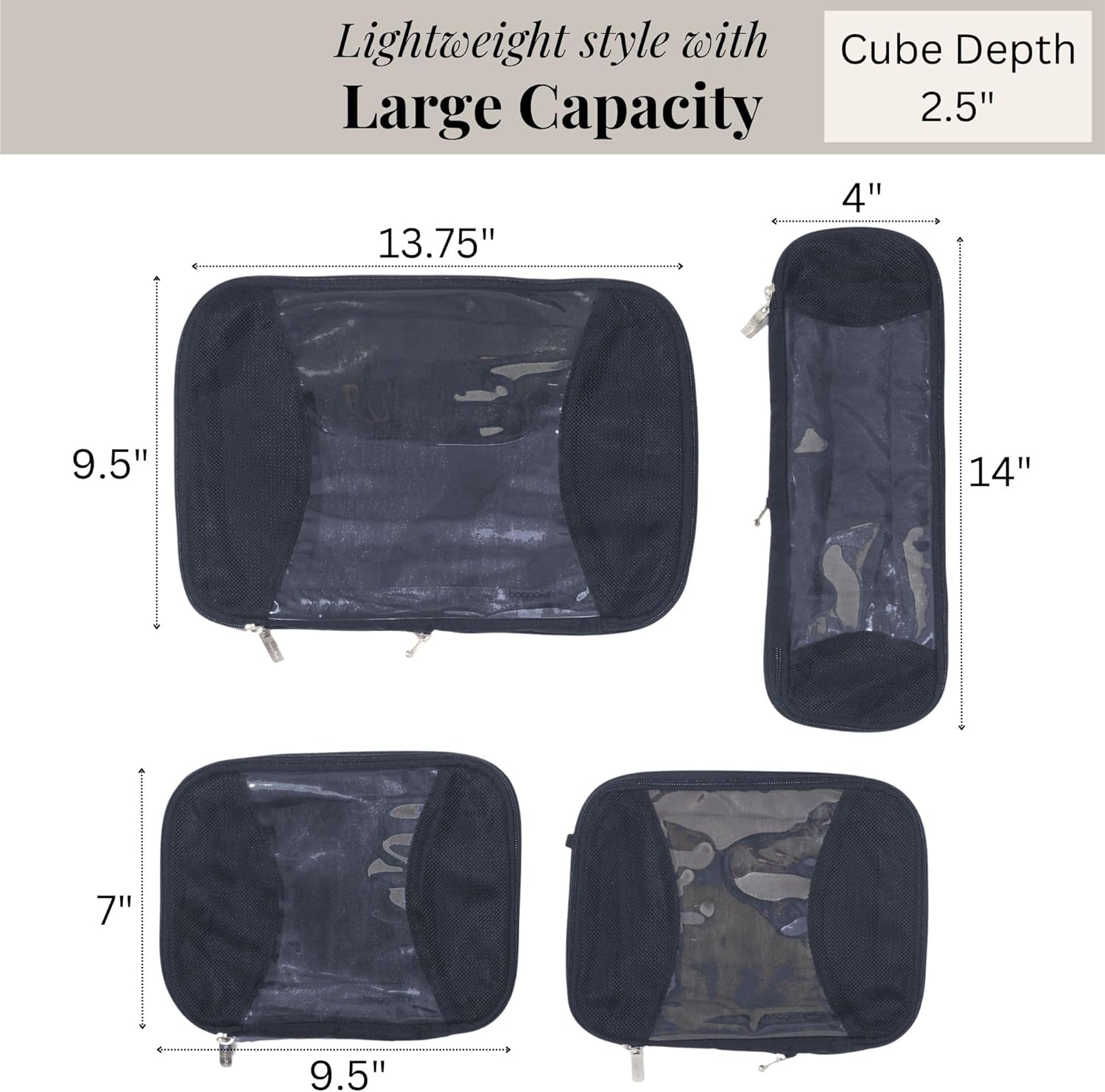 Baggallini Compression Cube 4-piece set - Lightweight Compression Packing Cubes for Travel