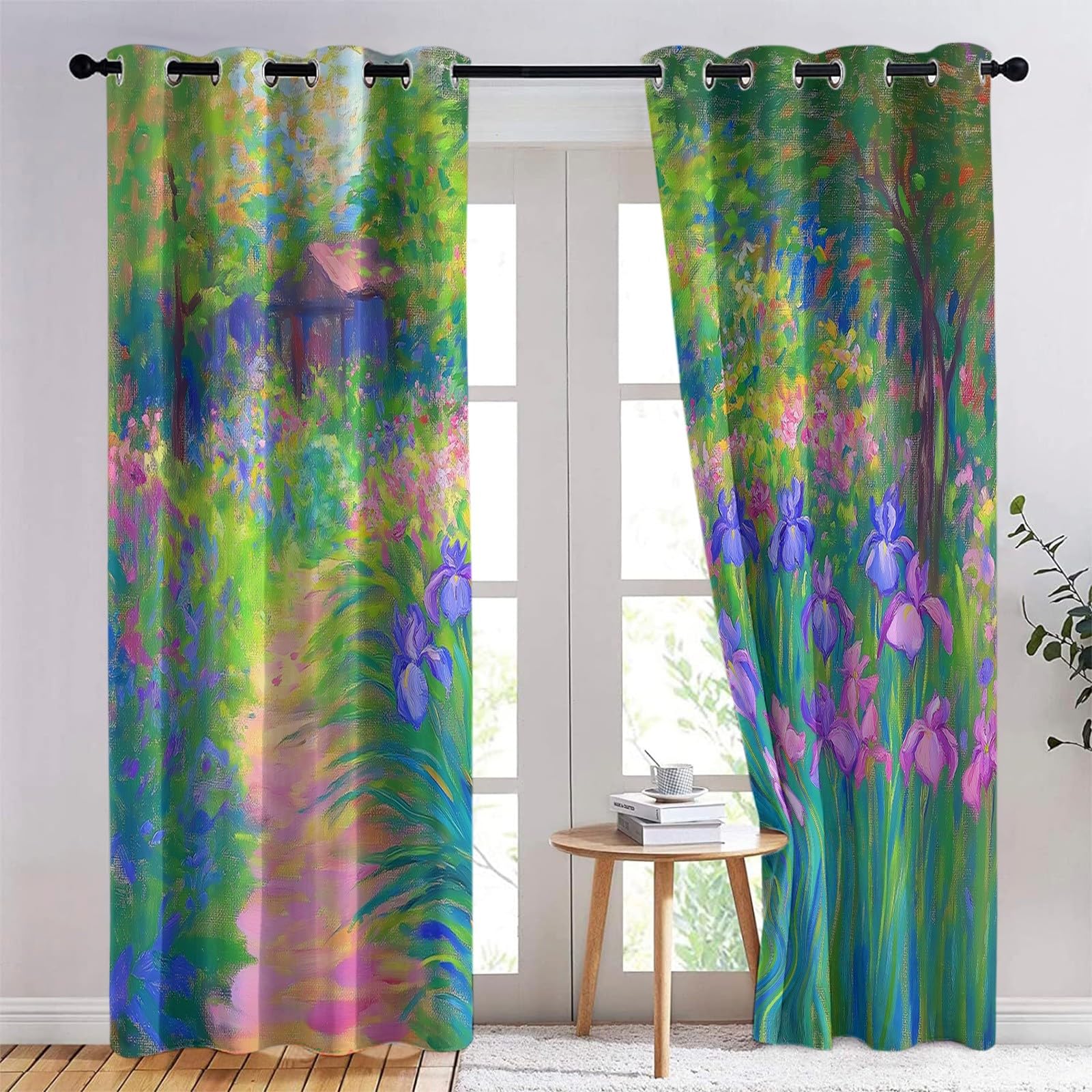 Rideau Occultant Thermique Isolant Anti Froid à Oeillets 75 x 166 cm Route De Campagne en Bois Anti Bruit Décoration de Rideau pour Chambre Salon, 2 Pièces, Couleur