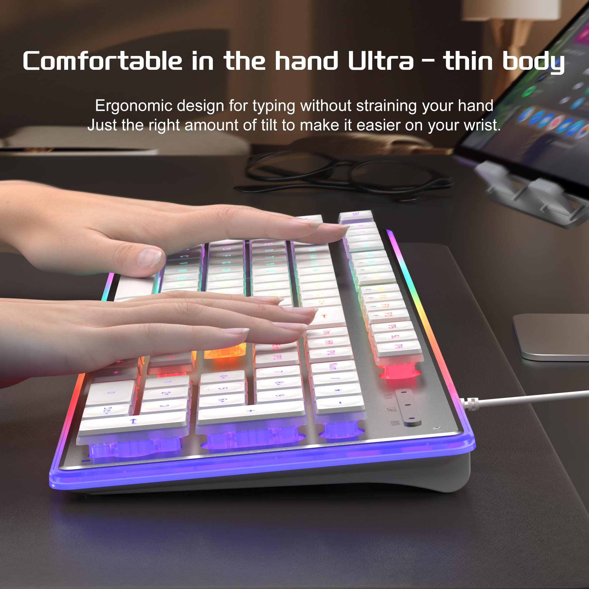 Camiysn Kremowa klawiatura i mysz do gier, biała, 104 klawisze RGB i 6-biegowa kombinacja myszy RGB, pudding klawisze ciche klawisze komputerowe do komputera/PC/laptopa/Mac/Windows/biura
