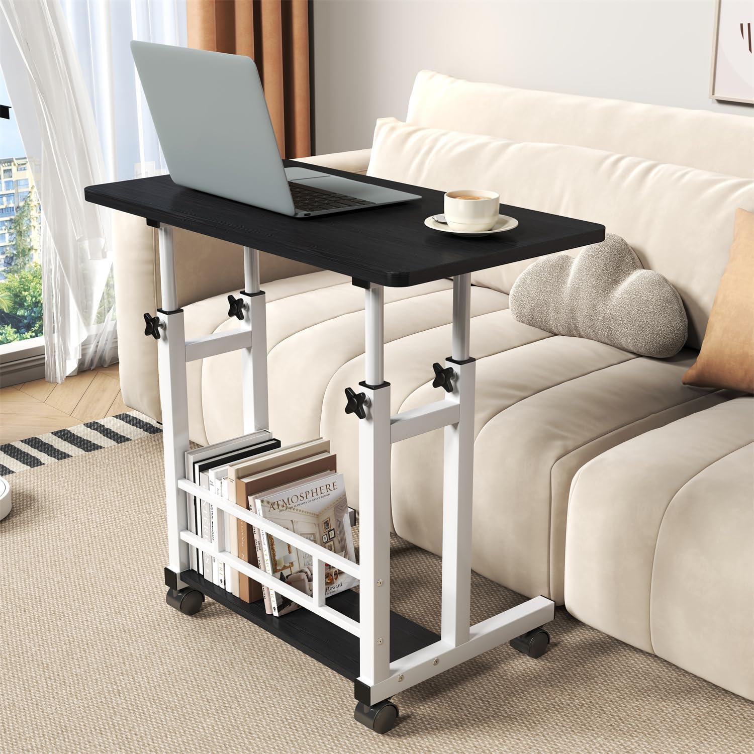 Adjustable Height Mobile Standing Desk, 27-35 Inch Rolling Computer Workstable with Locking Wheels,Ideal for Home Office, Bedroom