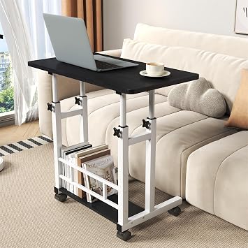 Height Mobile Computer Desk, Rolling Laptop Workstation with Wheels, Tiltable Tabletop Study Table, Compact Writing Desk with Lockable Casters, Ergonomic Standing Desk for Home Office and Bedroom Blac
