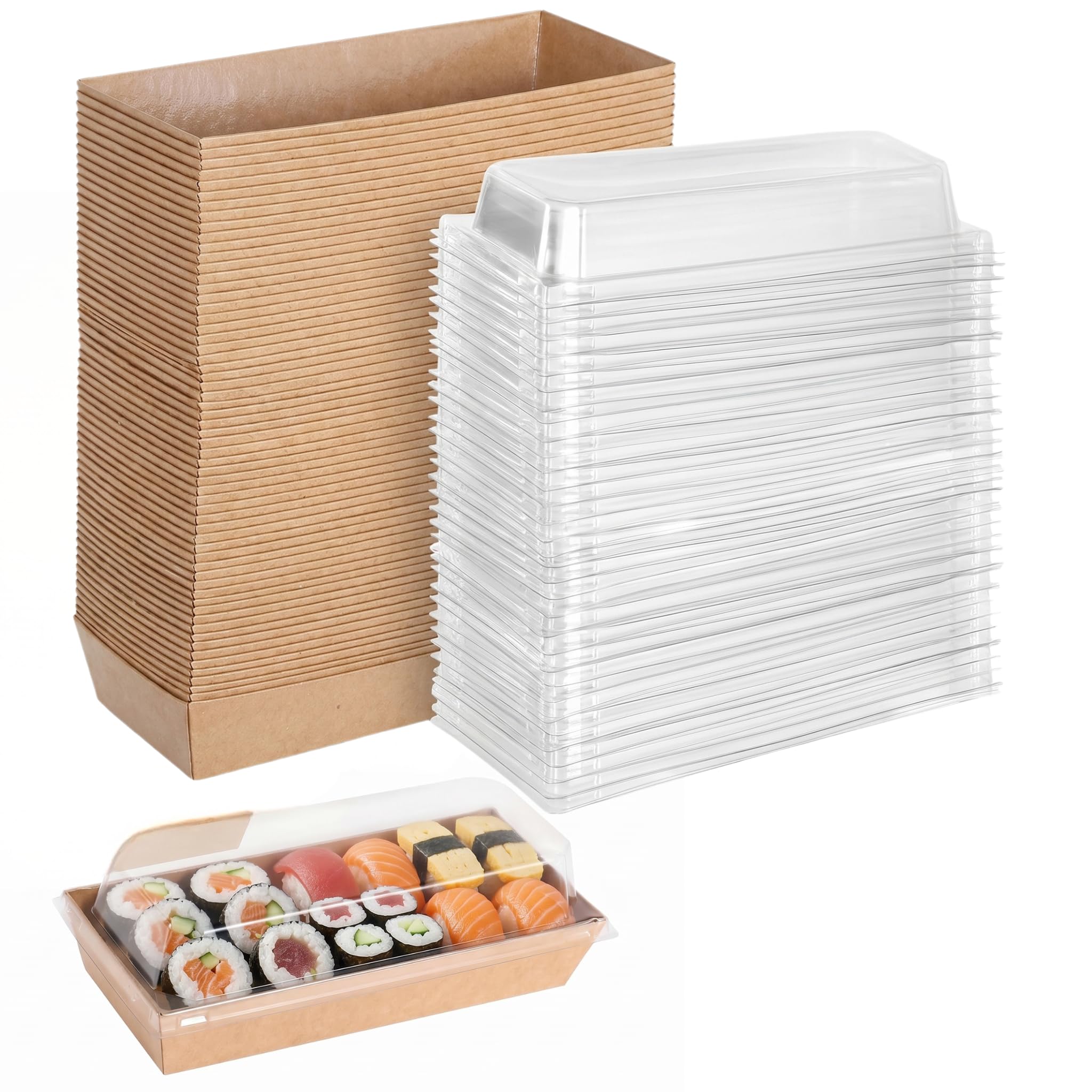Paper Charcuterie Boxes with Clear Lids, 50 Pack Dessert Boxes(Brown)