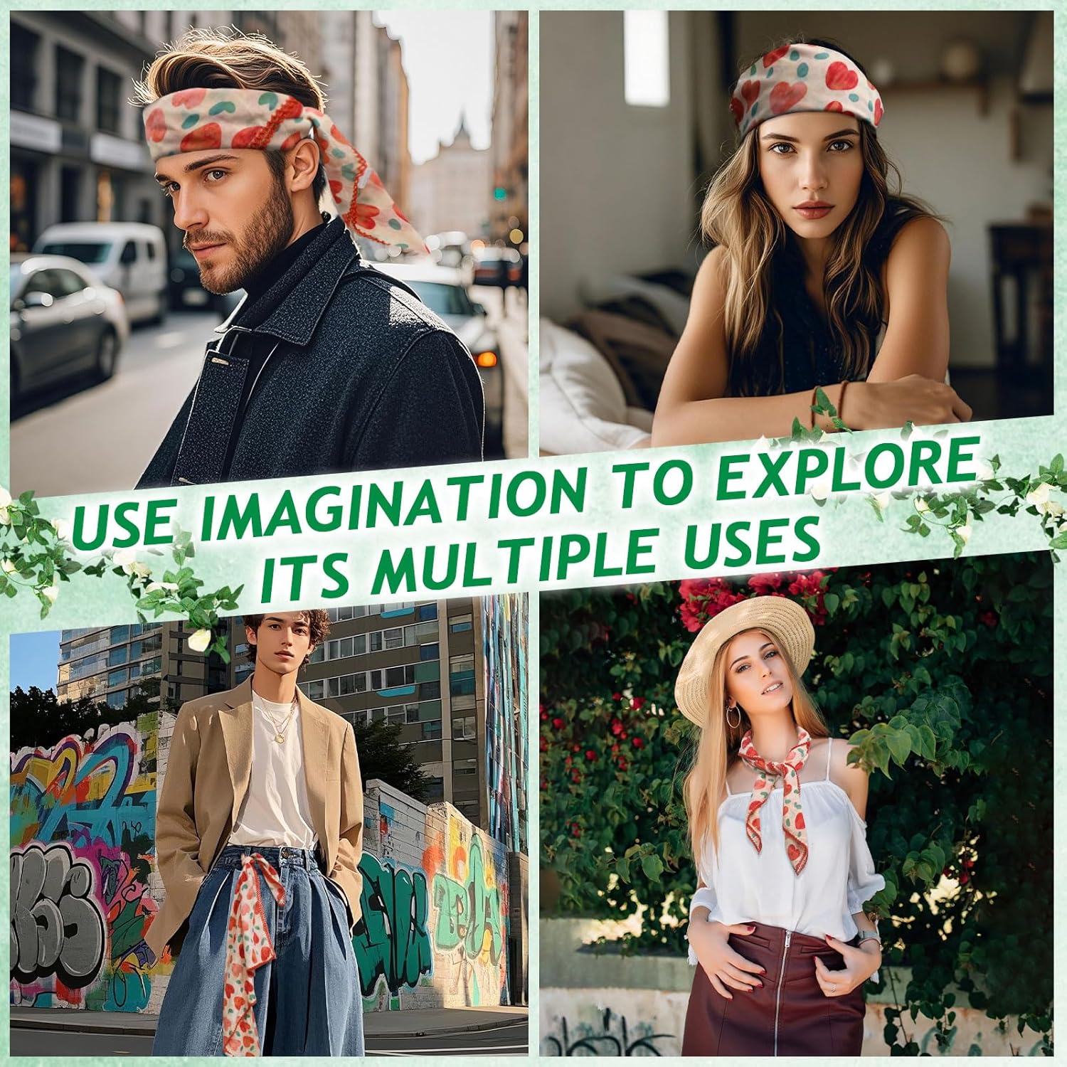 Large Cotton Bandanas for Women, 27 x 27 inch Hair Neck Scarf, Headband Square Scarf - Image 3