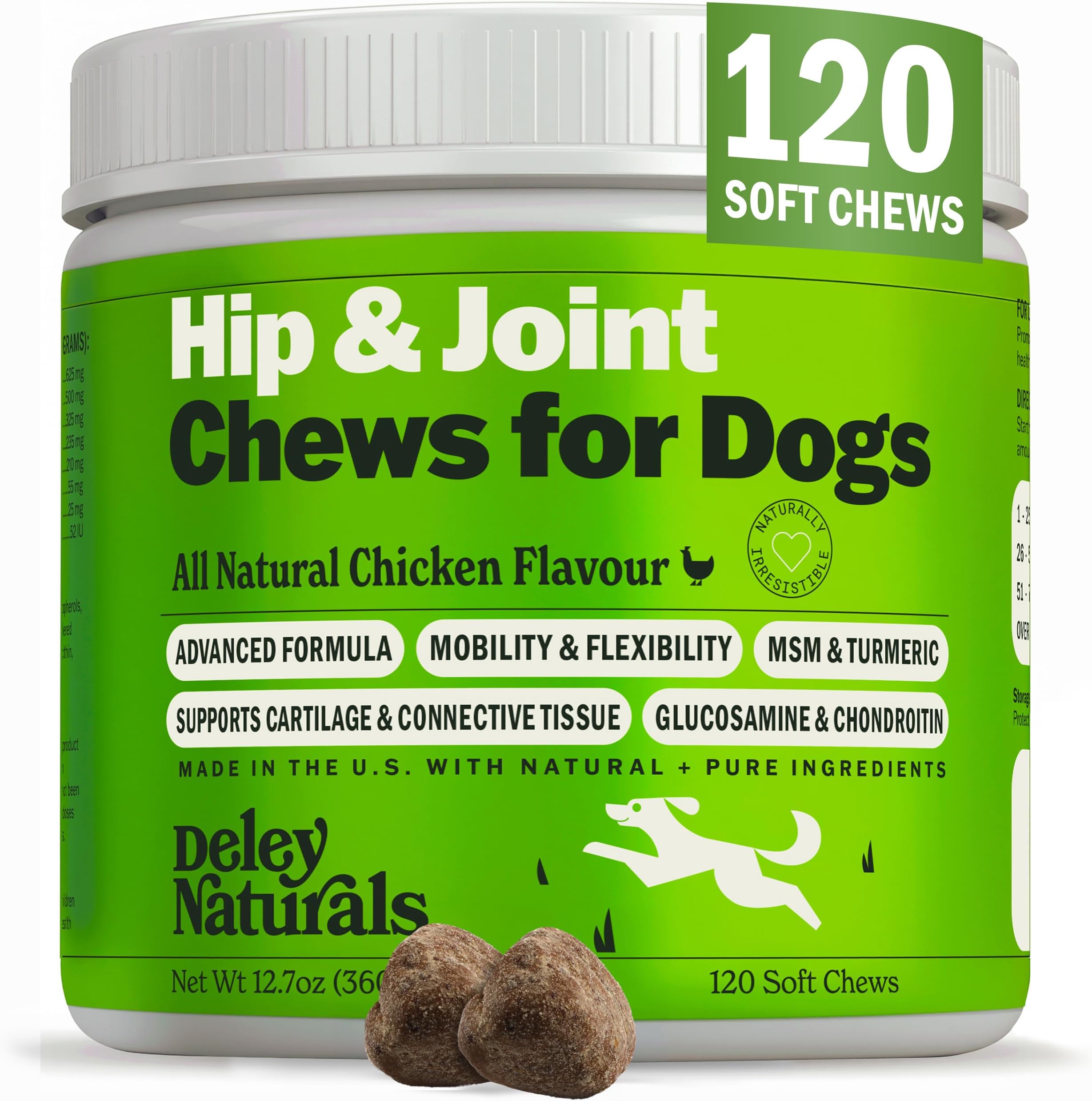 Hip and Joint Supplement for Dogs - Glucosamine Chondroitin MSM & Collagen for Dogs - Dog Joint Supplement, Smaller Chews, Low Calories, Same Ingredients - 120 Chicken Flavor Chews
