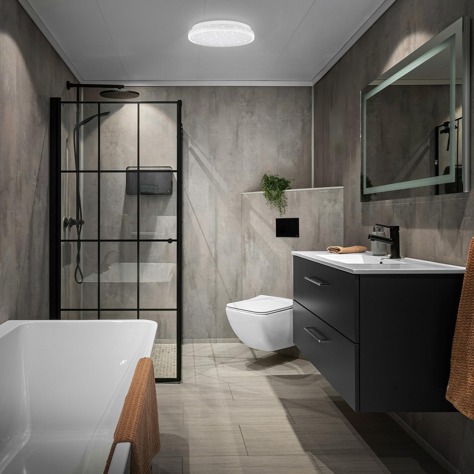 BRILONER - Plafón LED con efecto cielo estrellado, luz blanco neutro, IP44 protección contra salpicaduras, lámpara de techo baño, luminaria para espacios húmedos, aseo, 28x7 cm, Blanco