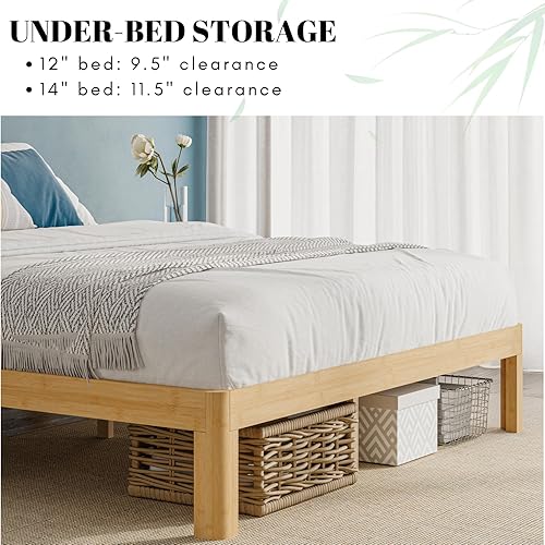 Miniatura 9 de Marco de cama individual de madera de bambú de 12 pulgadas de alto, marco de cama con soporte de listones de metal, reforzado, no necesita somier,