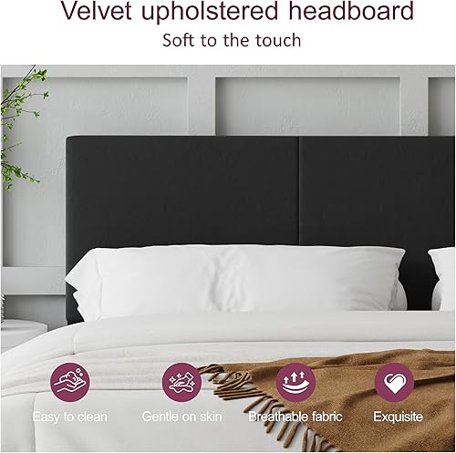 Miniatura 5 de Base de cama Queen con cabecero, canal vertical acolchonado, marco de cama resistente tamaño Queen, no necesita somier, fácil montaje (beige, Queen