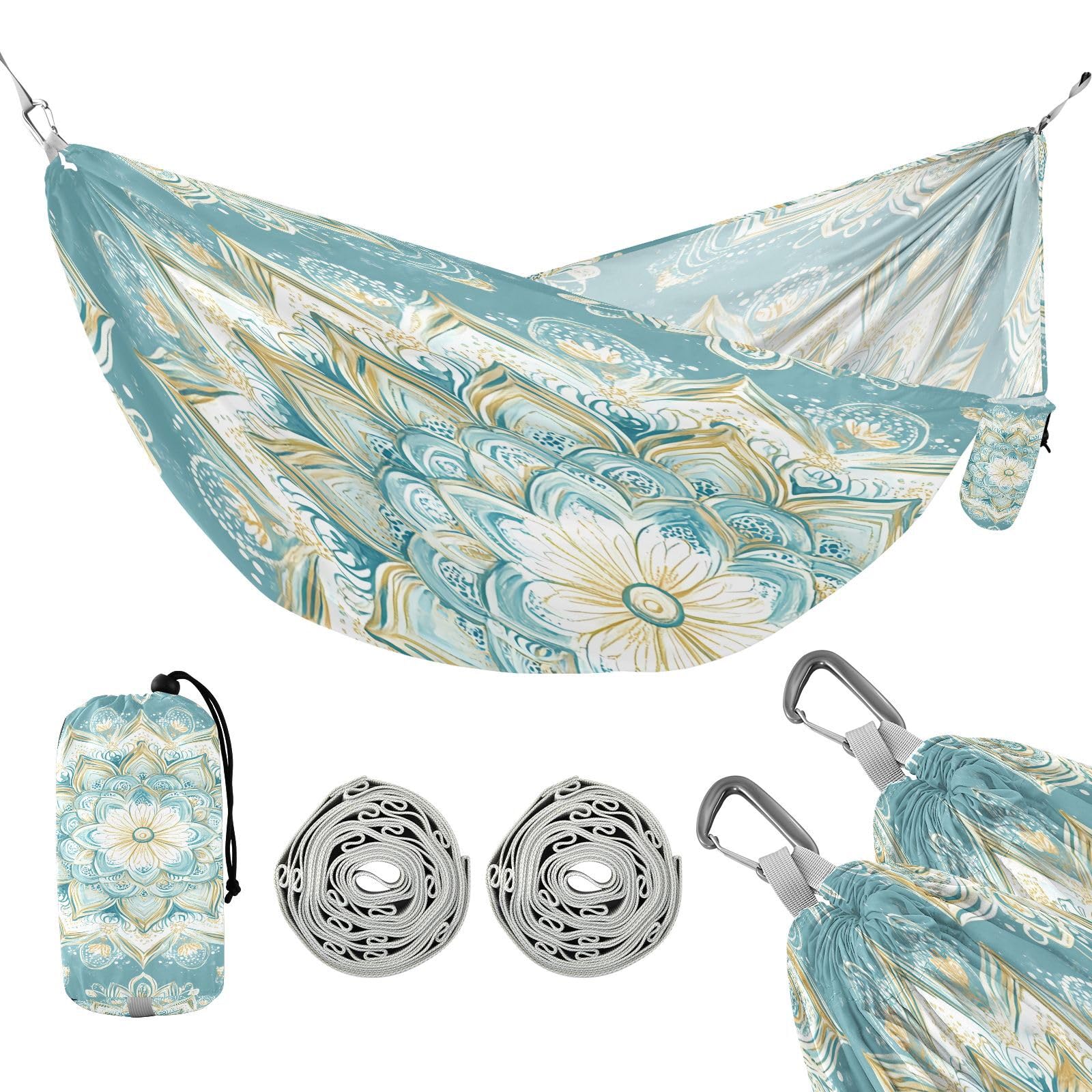 Haskirky Mandala Pattern Camping Hammock, Single Portable Hammocks with Tree Straps & Attached Carry Bag, 330Lbs Capacity Perfect for Outside Indoor Hiking Beach Backpack Travel