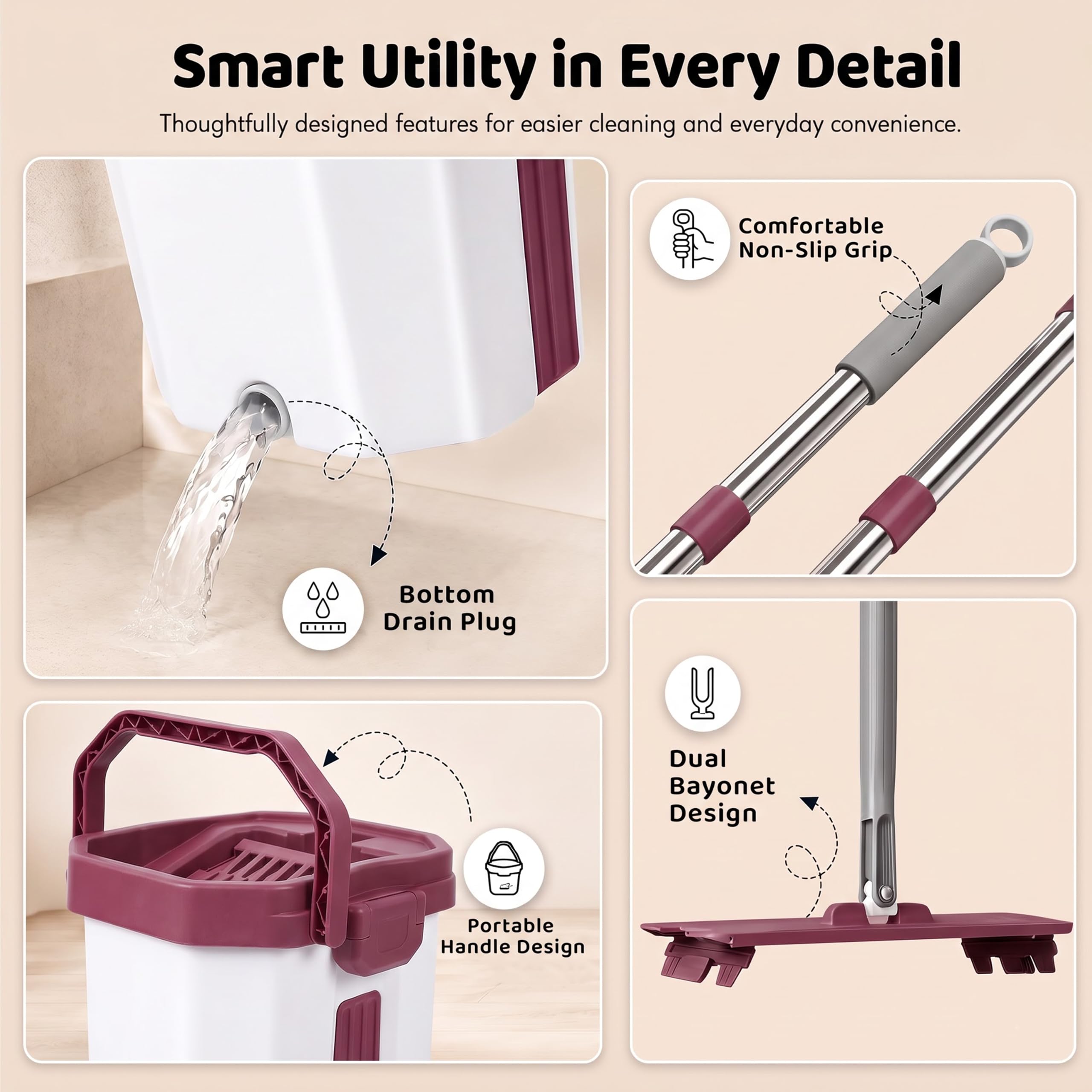 UPC 360° Rotating Microfiber Mop - Hands-Free Cleaning -3