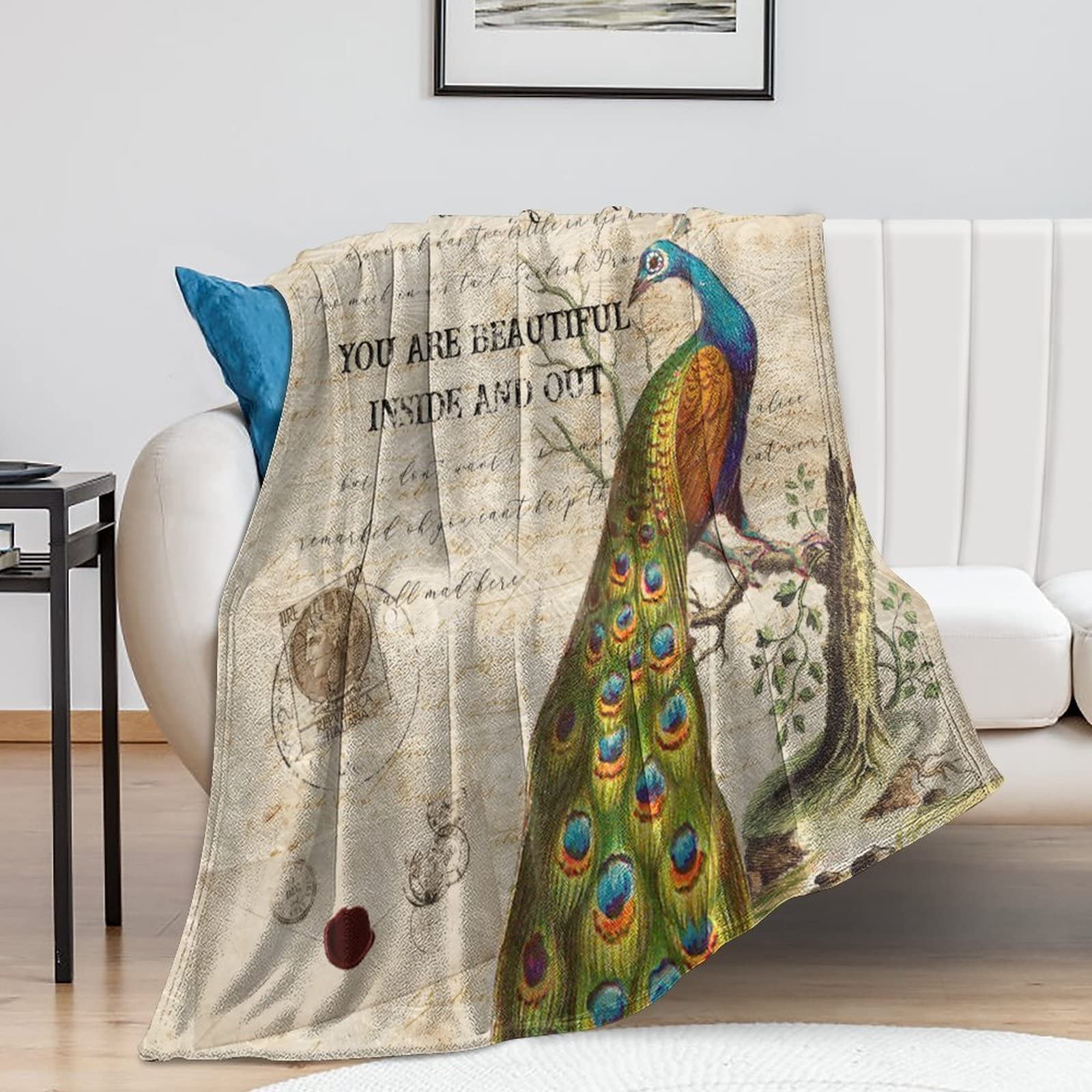 Couverture flanelle paon sauvage cadeau de pendaison de crémaillère
