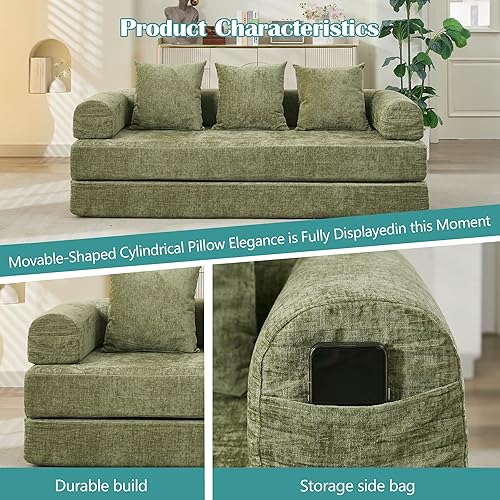 Miniatura 5 de Sofá cama convertible, cómodo colchón plegable, sofá cama modular plegable seccional, sofá plegable con 3 almohadas y reposabrazos, sofás para sala