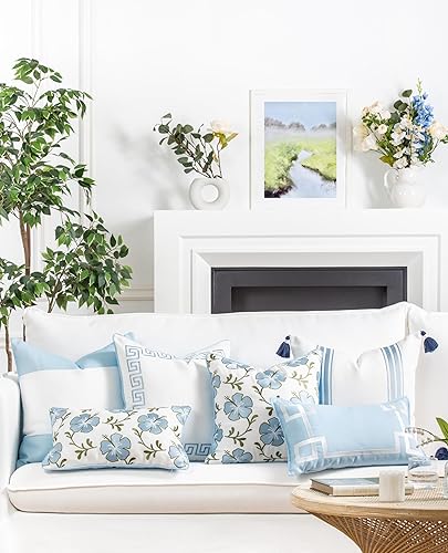 Miniatura 3 de Hofdeco Premium Funda de almohada lumbar para interiores y exteriores, 12 x 20 pulgadas, repelente al agua para patio trasero, sofá, hibisco bordado
