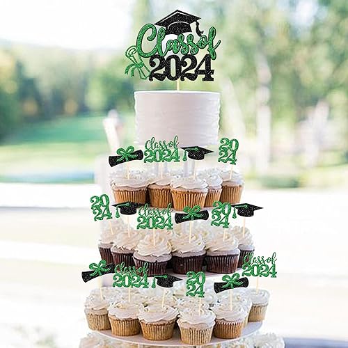 Miniatura 48 de 30 piezas 2024 de graduación 2024 decoración para cupcakes de doble cara clase de 2024, diploma 2024, felicitaciones graduadas, decoraciones