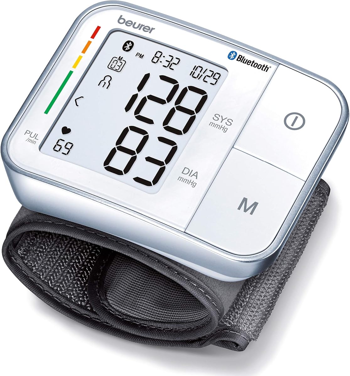 Beurer Bluetooth Smart, Wireless & Automatic Wrist Blood Pressure Monitor with Large LCD Display, Irregular Heartbeat Detection, Multi-Users, Syncs Readings to HealthCoach App, 60 Memory Spaces