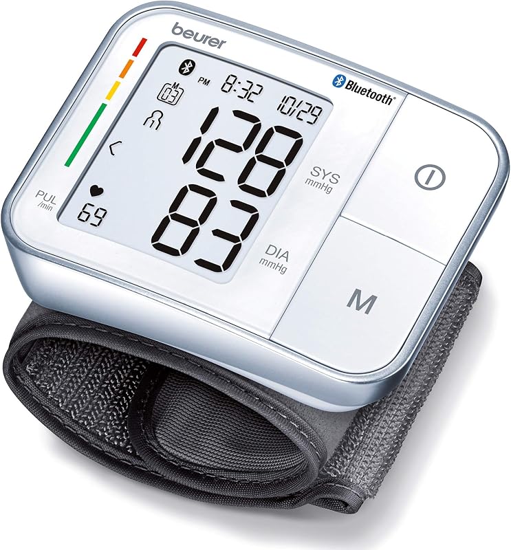 Beurer Bluetooth Smart, Wireless & Automatic Wrist Blood Pressure Monitor with Large LCD Display, Irregular Heartbeat Detection, Multi-Users, Syncs Readings to HealthCoach App, 60 Memory Spaces