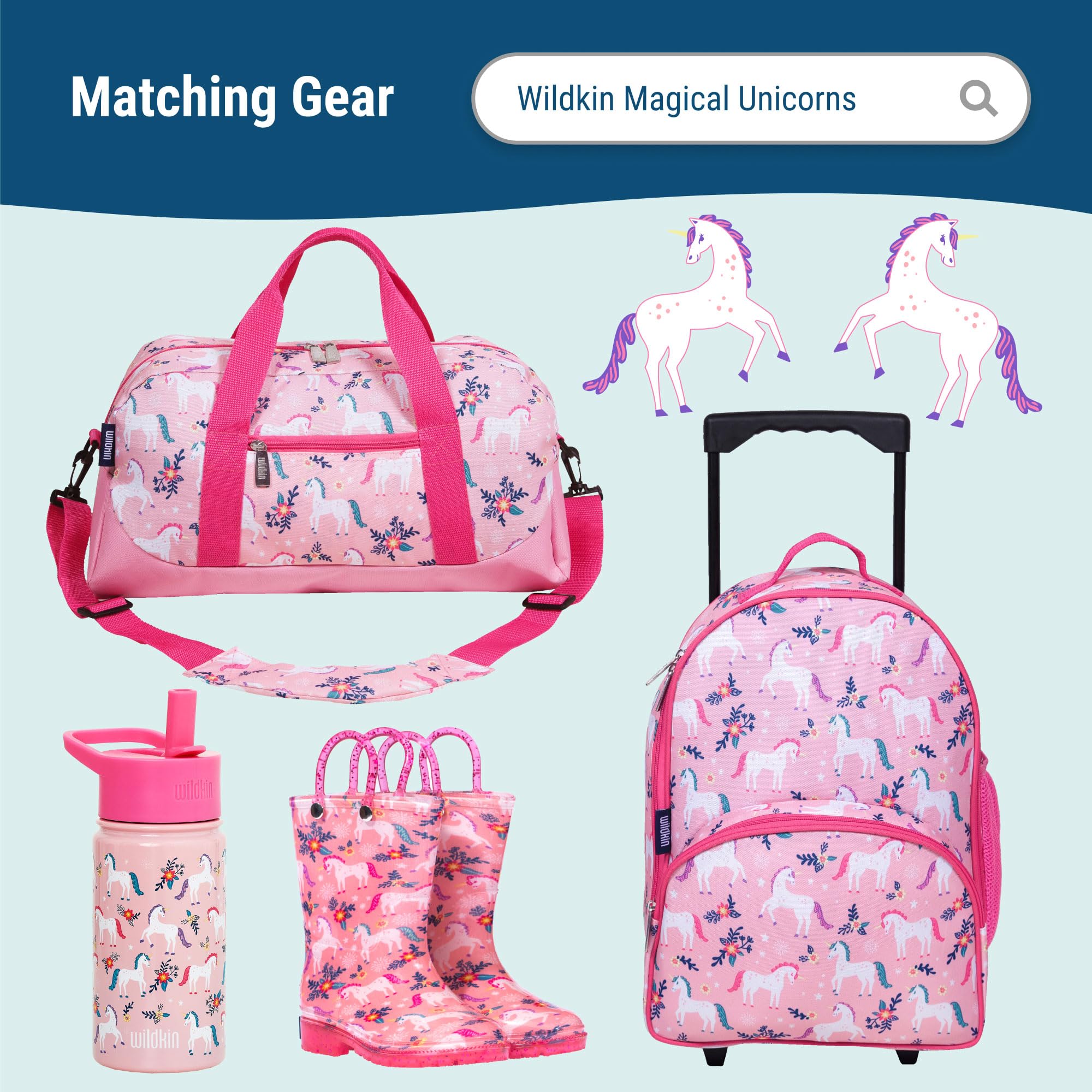 Wildkin - Paraguas infantil para niños y niñas con toldo de lluvia y mango curvado para colgar fácilmente, paraguas con cierre de gancho y anillo para niños (unicornios mágicos)