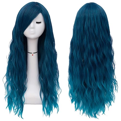 Mildiso M062B - Peluca larga y ondulada de color azul para mujer natural bonita colorida perfecta para fiestas cosplay de sirena Halloween