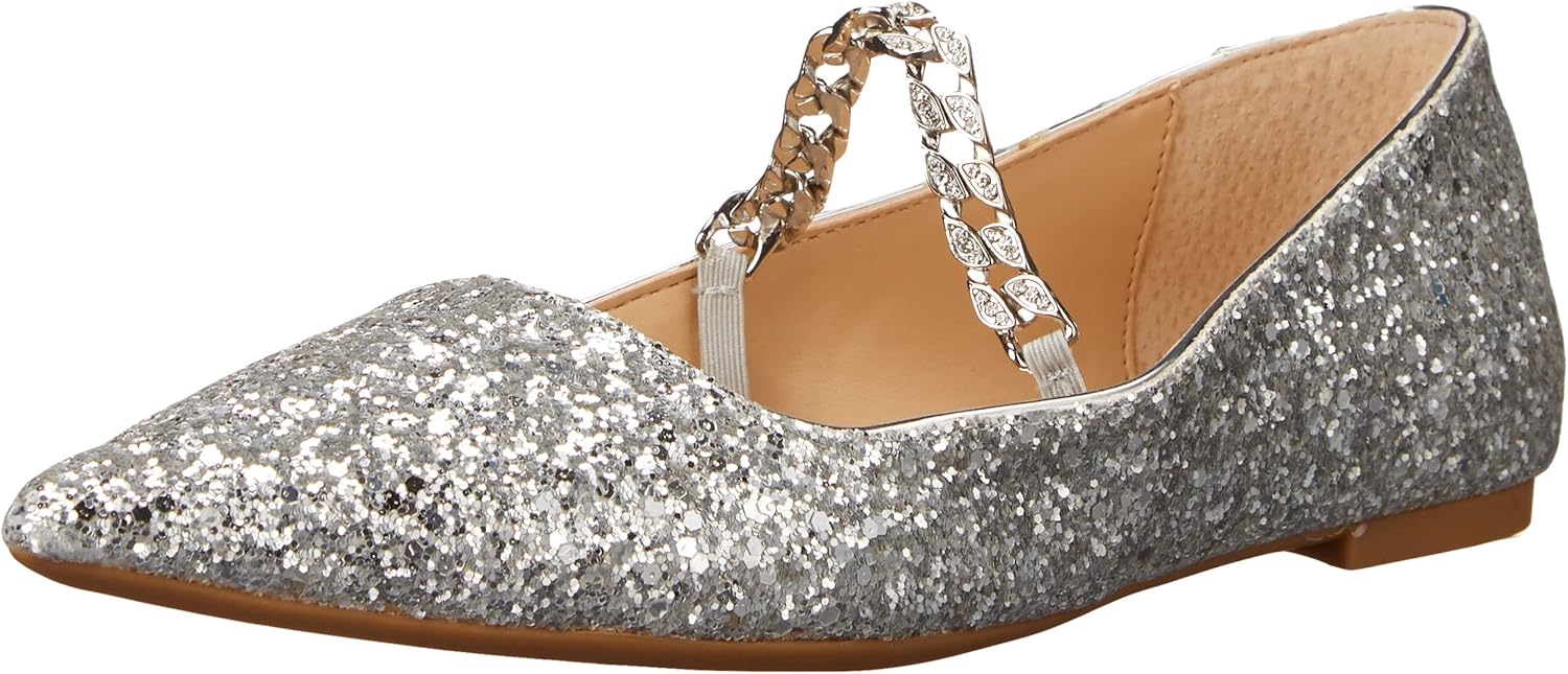 Jewel Badgley Mischka Women's Jaclyn Mary Jane Flat, Silver Glitter, 6