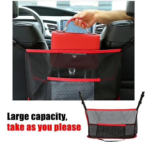 Miniatura 3 de Yumfugu Paquete de 1 bolsillo de red para asiento de automóvil, organizador de almacenamiento colgante para automóvil, bolsillo de malla para