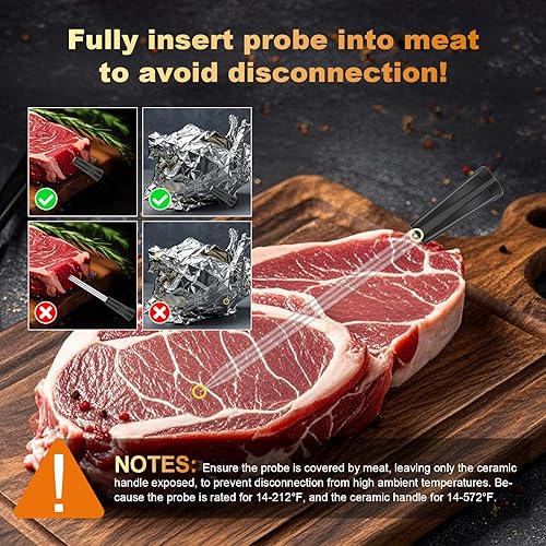 Miniatura 2 de Termómetro digital inteligente inalámbrico para carne, lectura instantánea, largo alcance Bluetooth, alarma, termómetro de alimentos resistente a