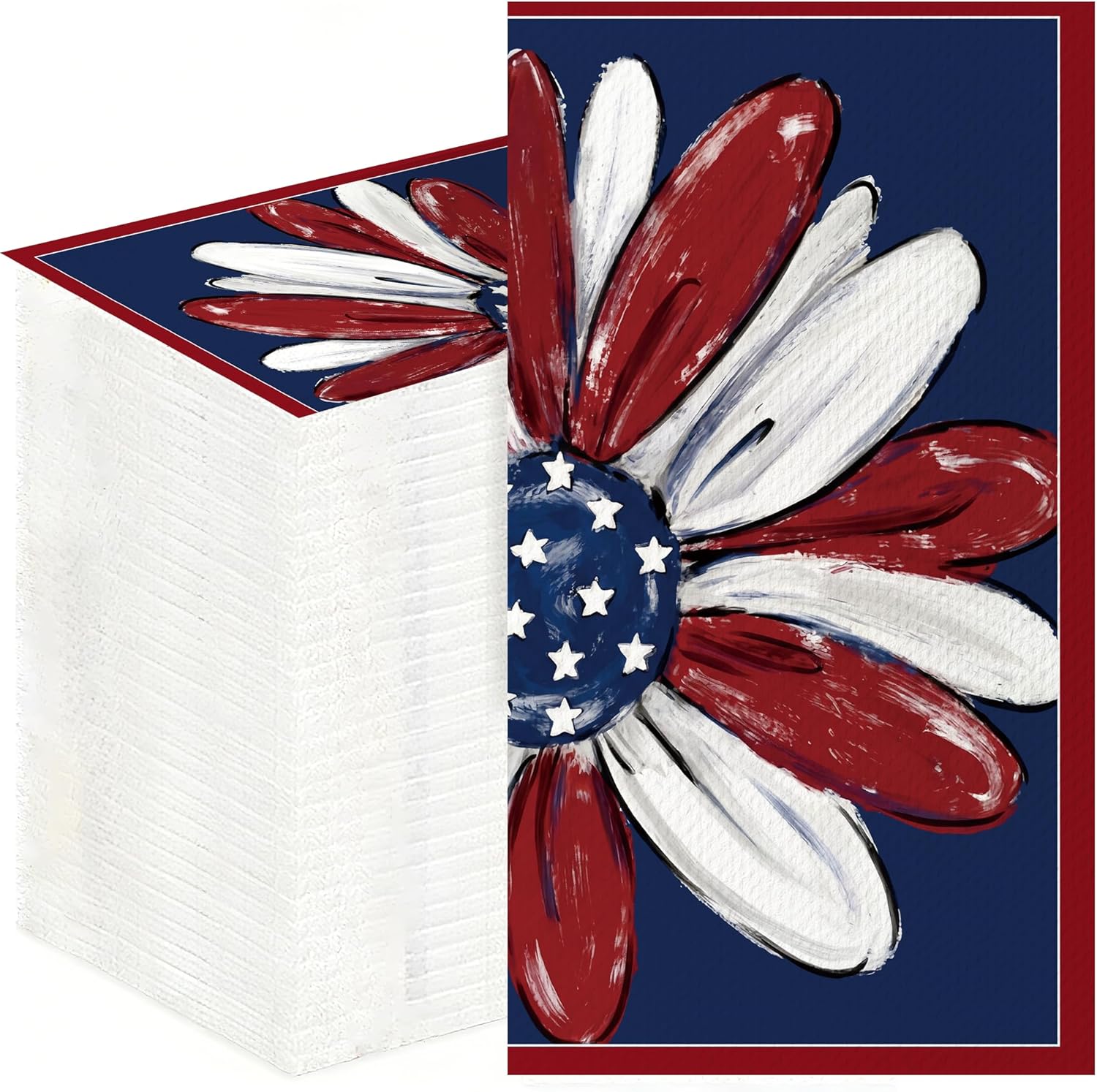 4th of July Disposable Paper Napkins, 100 Pcs Patriotic Flower Napkins for Bathroom Paper Towels for Guests, Red White Blue Napkins for Independence Day Memorial Day Patriotic Party Supplies