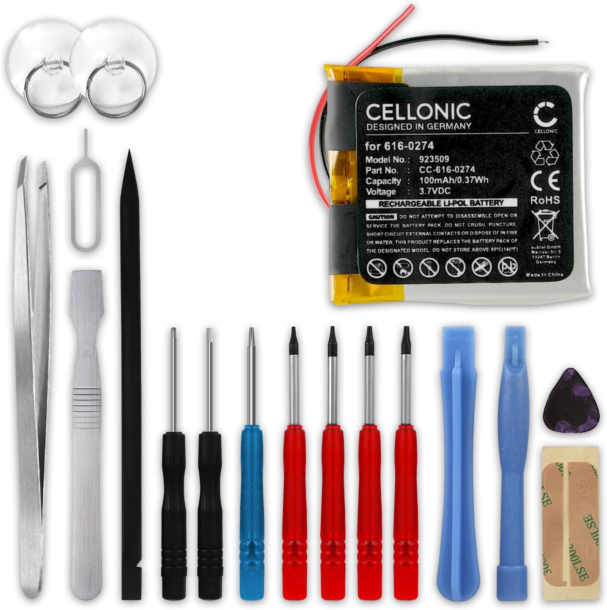 subtel 1x Battery for mp3 player Compatible with Apple iPod Shuffle 2 Gen. - A1204, 616-0274 - (100mAh, 3.7V) + Tool-kit