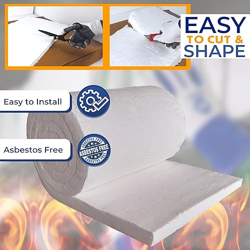 Miniatura 5 de Manta aislante de fibra de cerámica, 8# 2400F, 2 x 24 x 150 pulgadas, deflectores de aislamiento de alta temperatura para estufa de leña, horno de