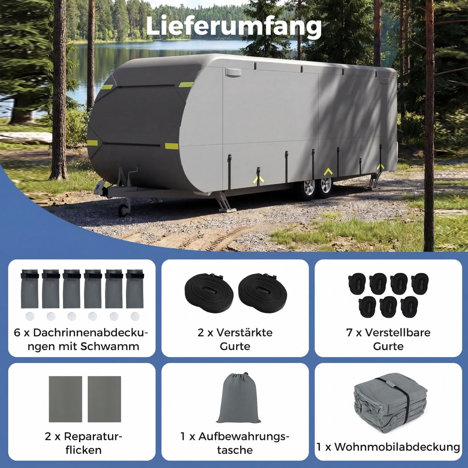 COSTWAY Wohnwagen Abdeckung aus Vliesstoff, 493 x 260 cm Schutzhülle für Wohnwagen & Wohnmobil, Wohnmobil Abdeckplane, atmungsaktiv wasserabweisend wetterfest, Wohnwagenplane für Camping Reisen
