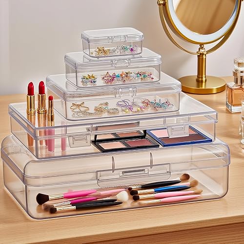 Miniatura 11 de Goodma 24 contenedores rectangulares vacíos de plástico transparente con tapas con bisagras para objetos pequeños y otros proyectos de manualidades