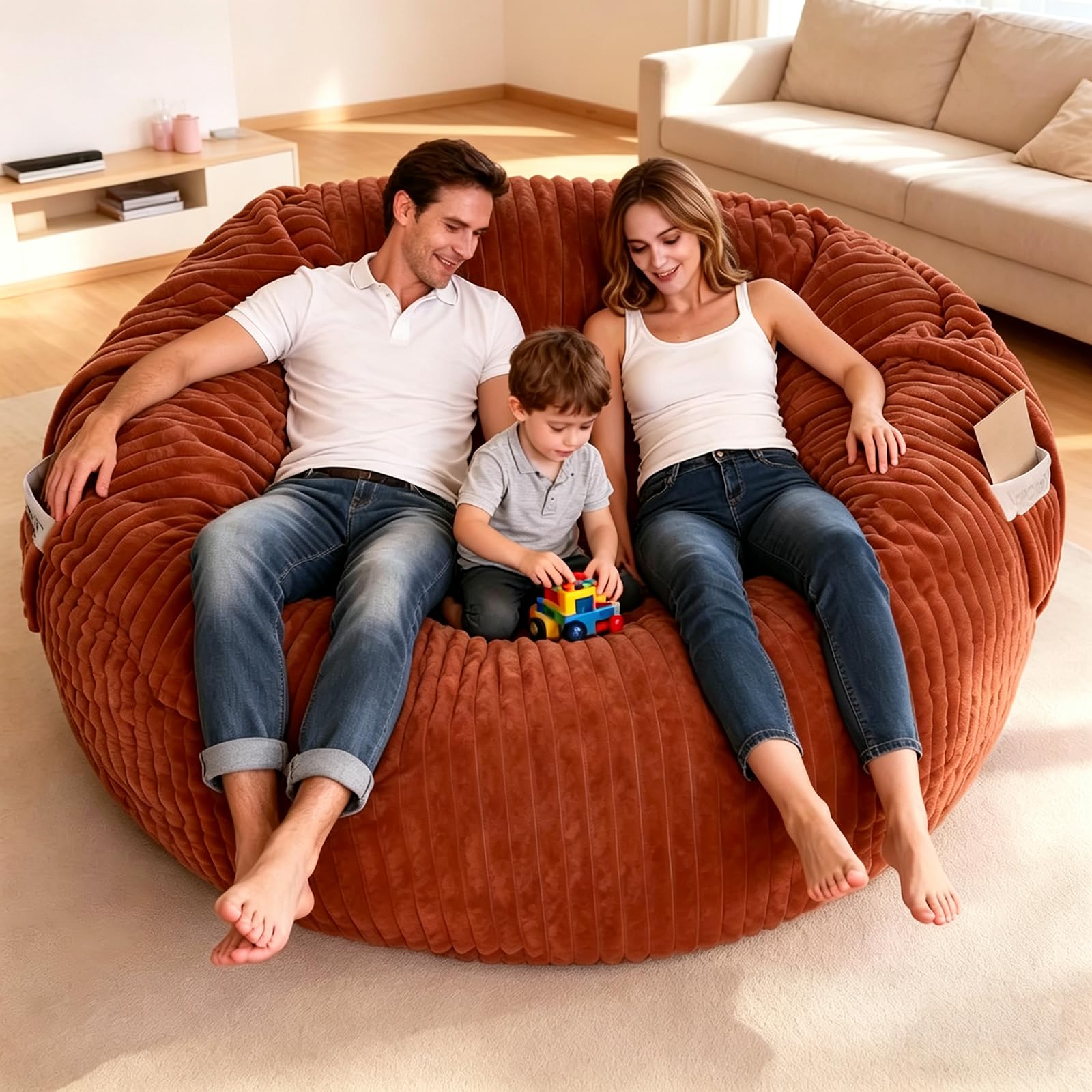 the bigone beanbag family giant round bean bag chair cover only, perfect for living room or entertainment room-cover-stripe fur-brown
