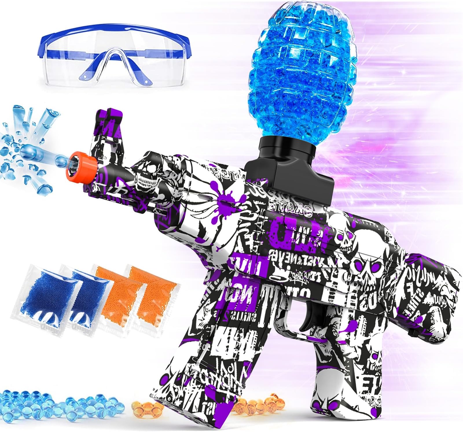 Electric Gel Ball Blaster, High-Speed Gelfire Blaster for Orbeez with Eyewear, Splatter Ball Toys for Outdoor Shooting Game Party Gift Ages 14 & Up - Purple Sentinel