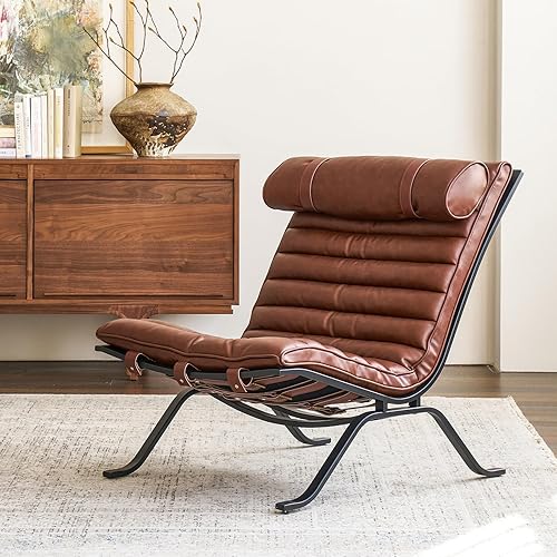 Leather Upholstered Armless Chair Modern Design Luxury Lounge Chair (Dark